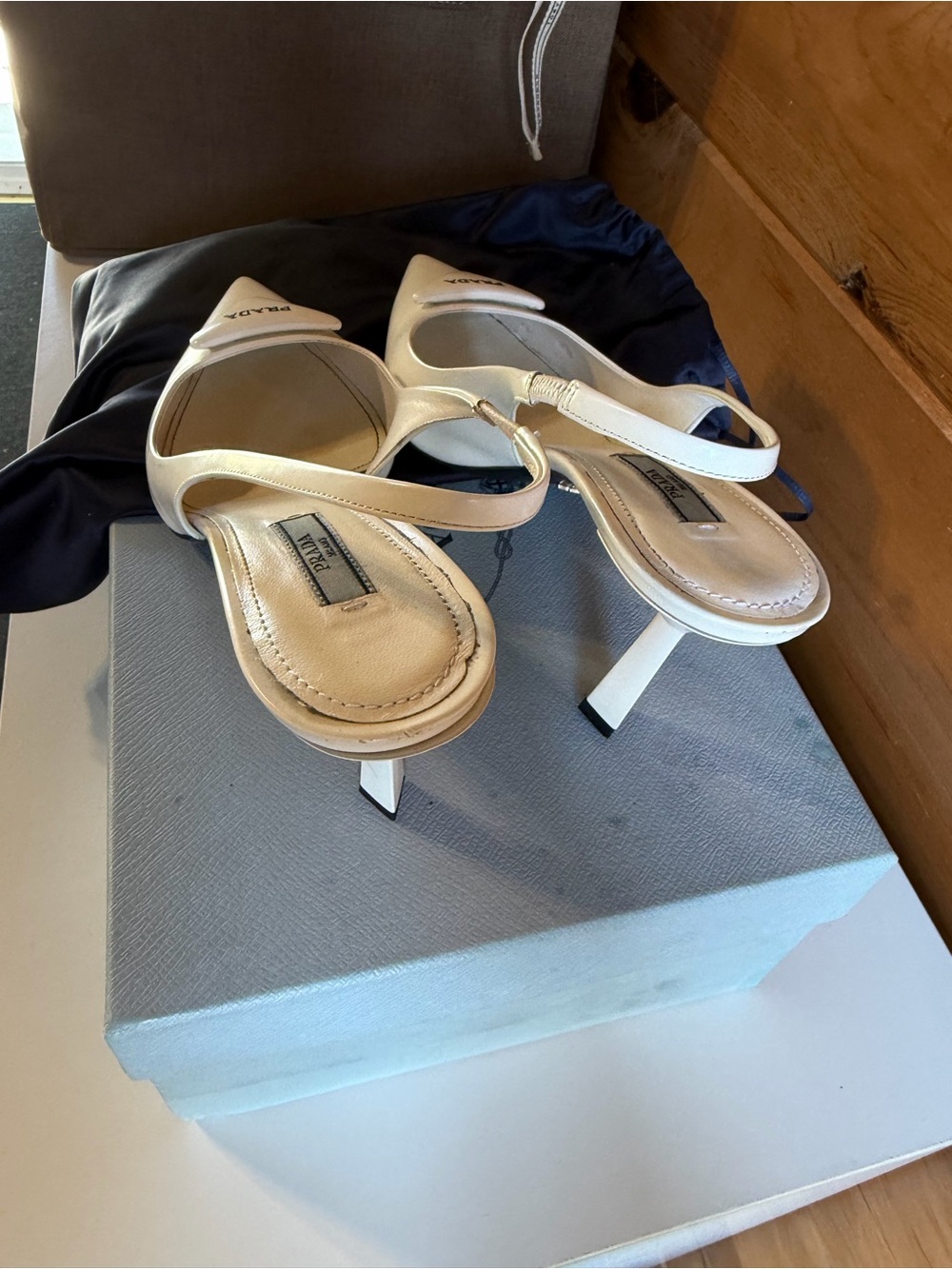Prada White Pointed Patent Slingback Pumps - Picture 11 of 12